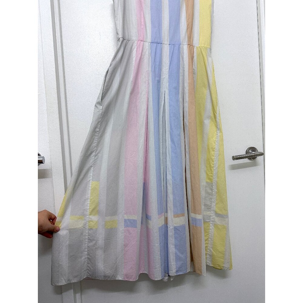 Akris Pastel Stripe Bars Print Shirt Dress Midi Pleated Colorblock Variazioni 8 - Picture 14 of 15